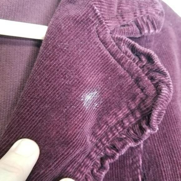 SASHIMI Women's Corduroy Blazer Jacket L Burgundy Ruffle Trimmed Pockets Y2K - Picture 6 of 10